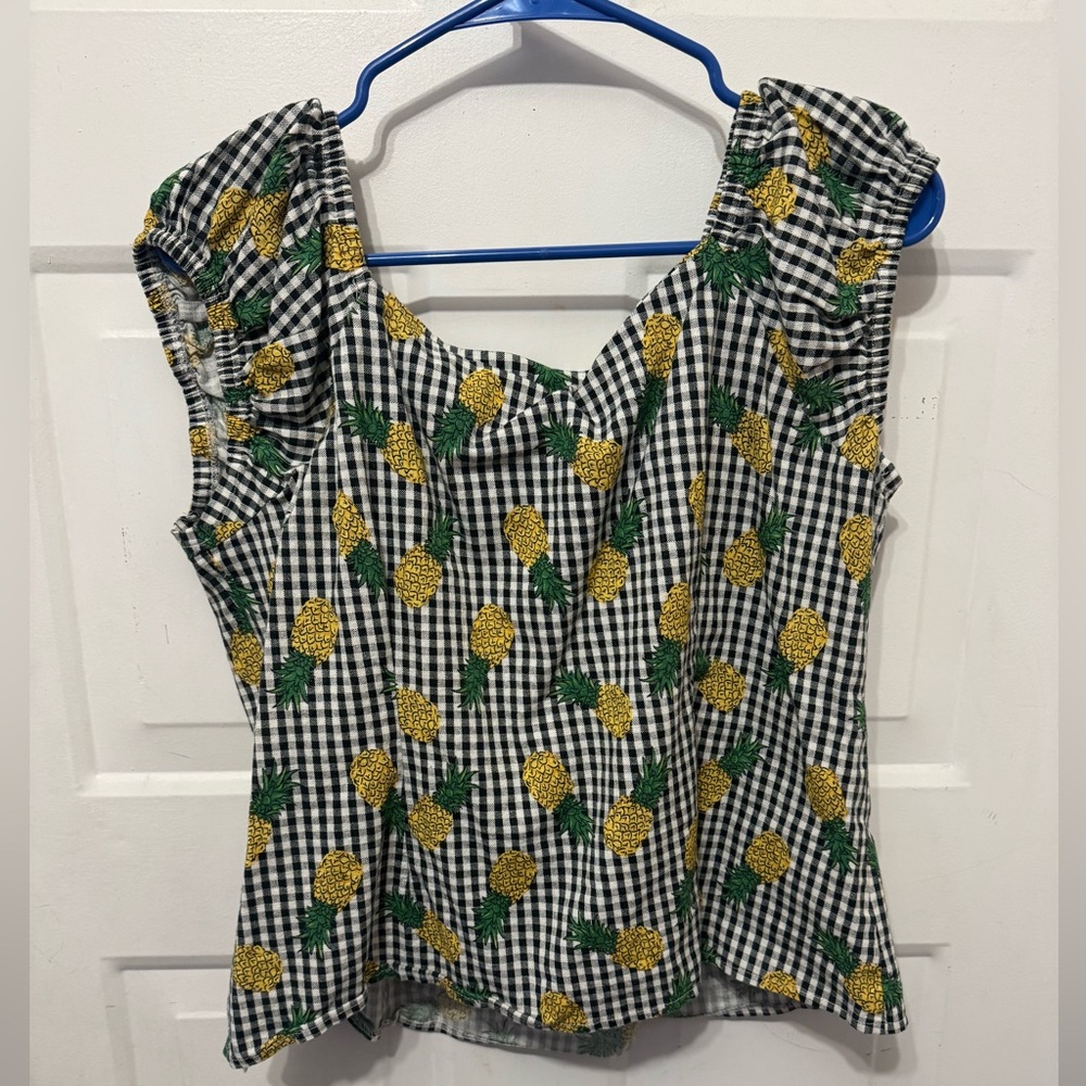 Collectif London Pineapple Gingham Print Blouse UK 22 / US 18 - Picture 7 of 7